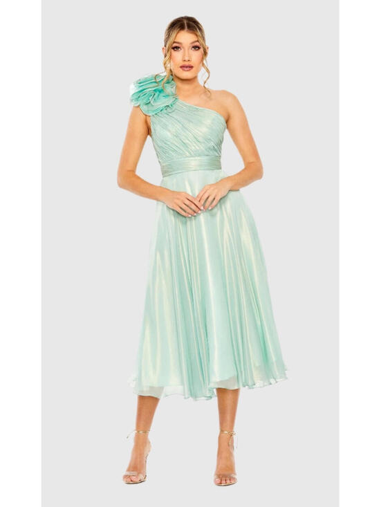 Mac Duggal Dresses & Skirts - New Mac Duggal Rosette One Shoulder Tea Length Dress In Sage Size 6
